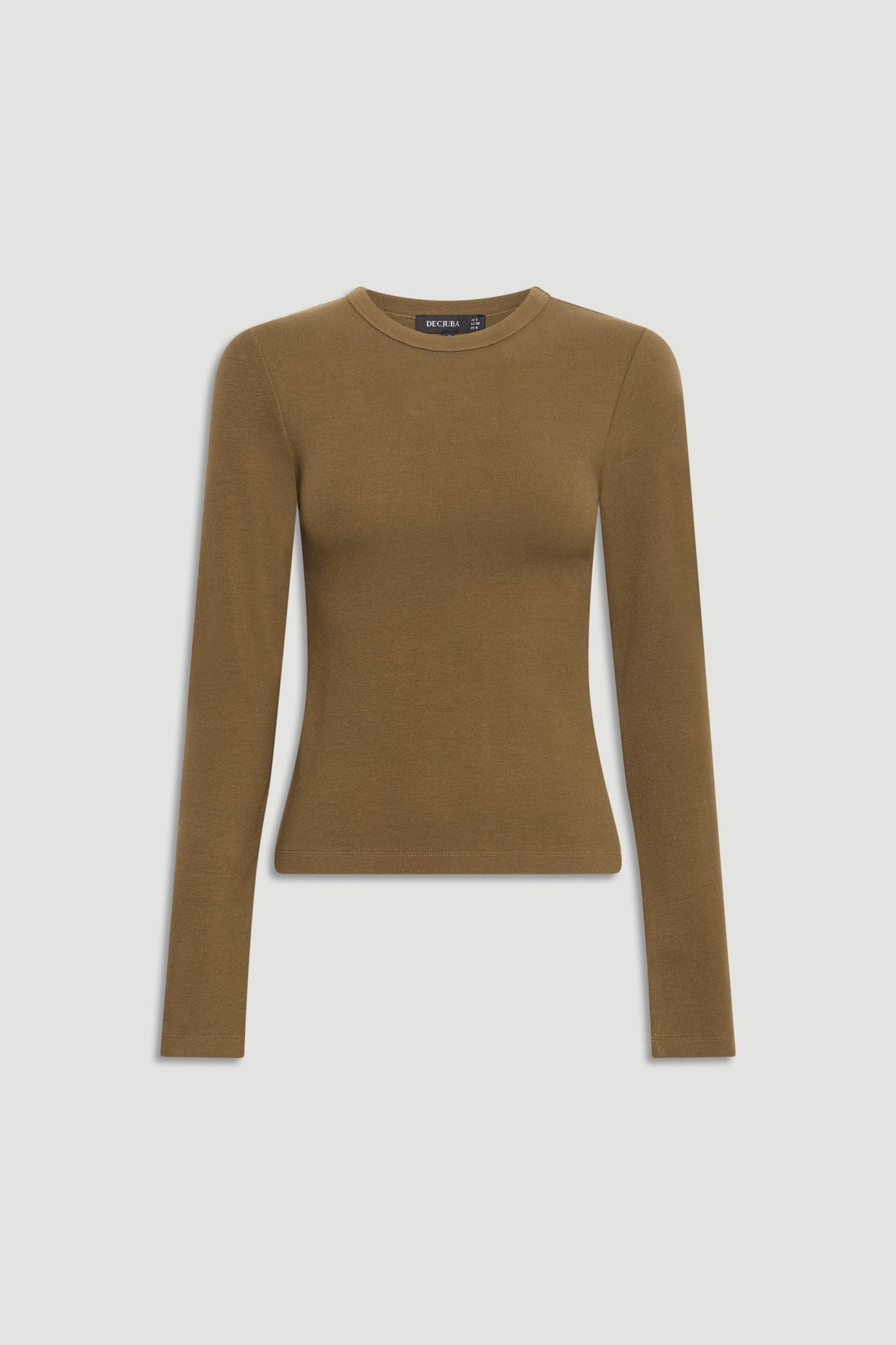 Olive green fitted long sleeve top with a classic crew neckline, perfect for versatile everyday layering.
