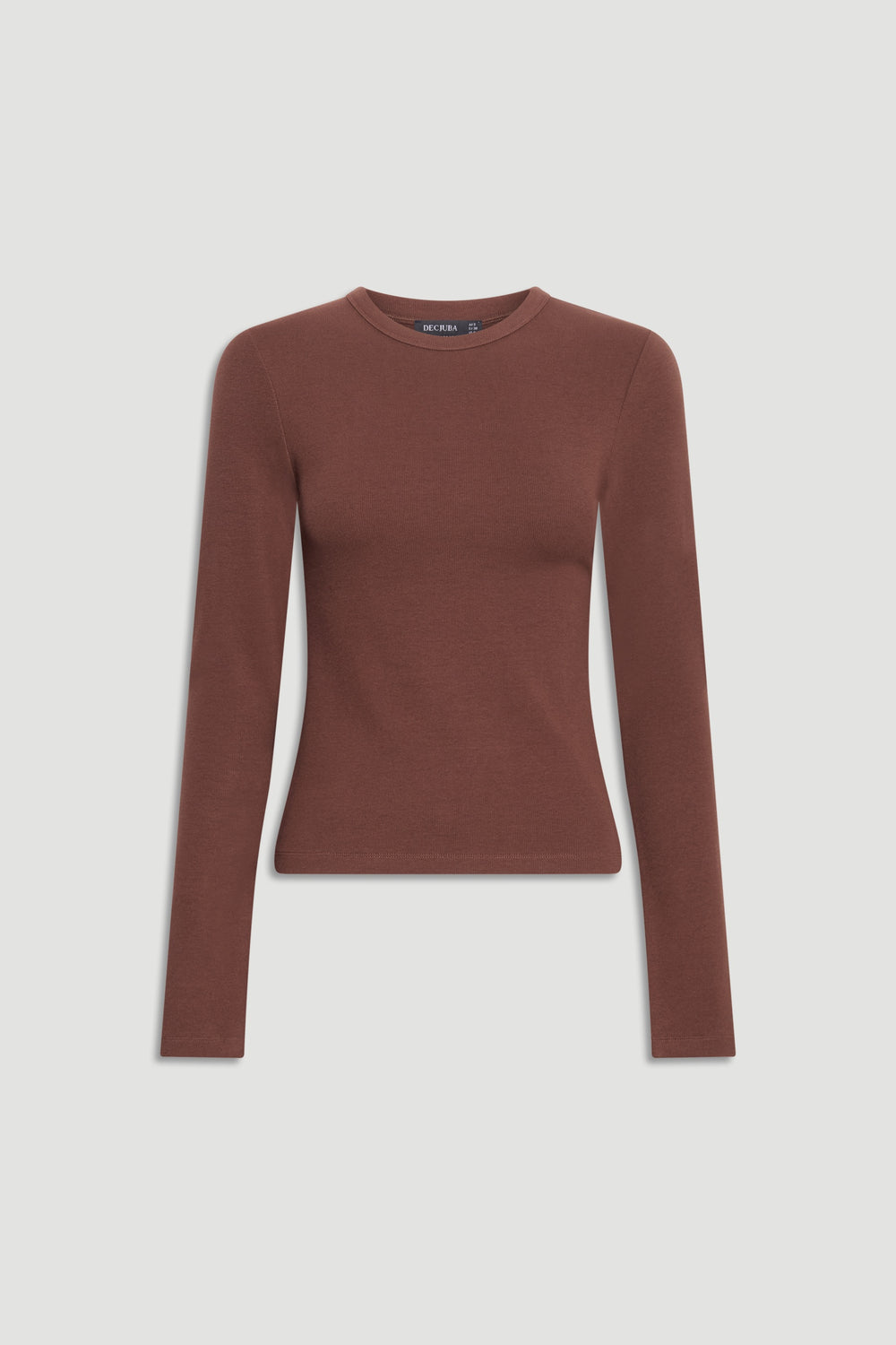 Slim fit long sleeve top in warm brown with a crew neckline for simple, everyday layering.