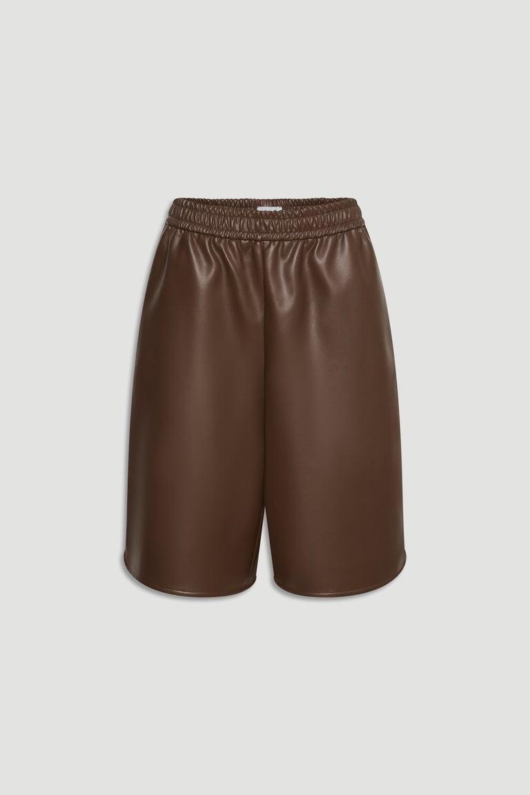 D-Luxe Faux Leather Bermuda in rich brown with an elastic waistband, designed by DECJUBA Australian fashion brand.