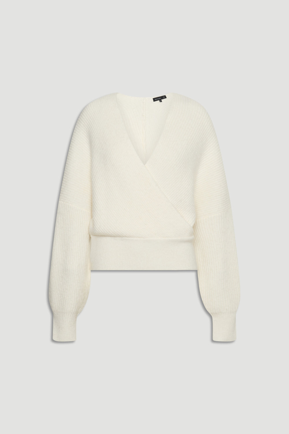 Harper Crossover Jumper in soft cream knit with balloon sleeves, a stylish versatile piece by Decjuba Australian brand