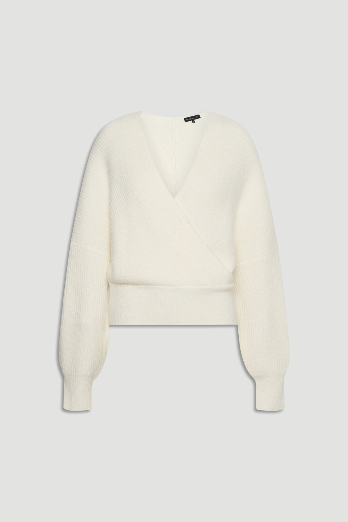 Harper Crossover Jumper in soft cream knit with balloon sleeves, a stylish versatile piece by Decjuba Australian brand