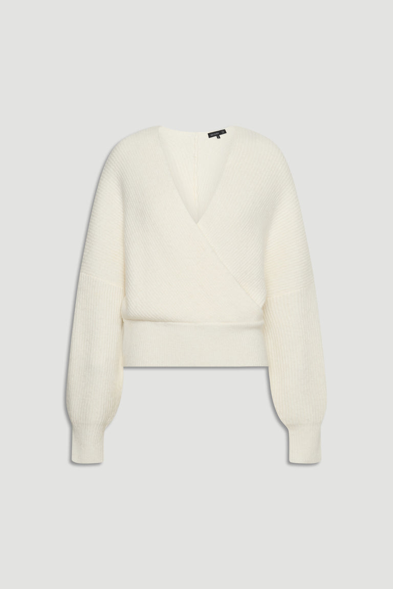 Harper Crossover Jumper in soft cream knit with balloon sleeves, a stylish versatile piece by Decjuba Australian brand