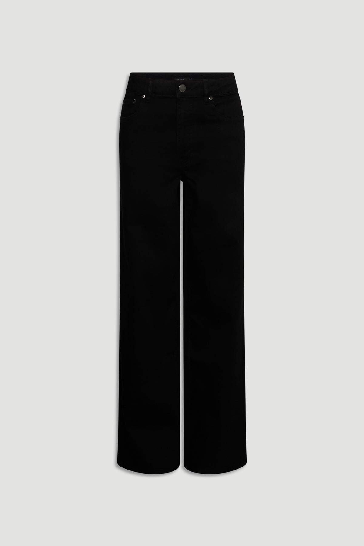 Black stretch denim jeans with a straight-leg cut and classic five-pocket styling for an effortless look.