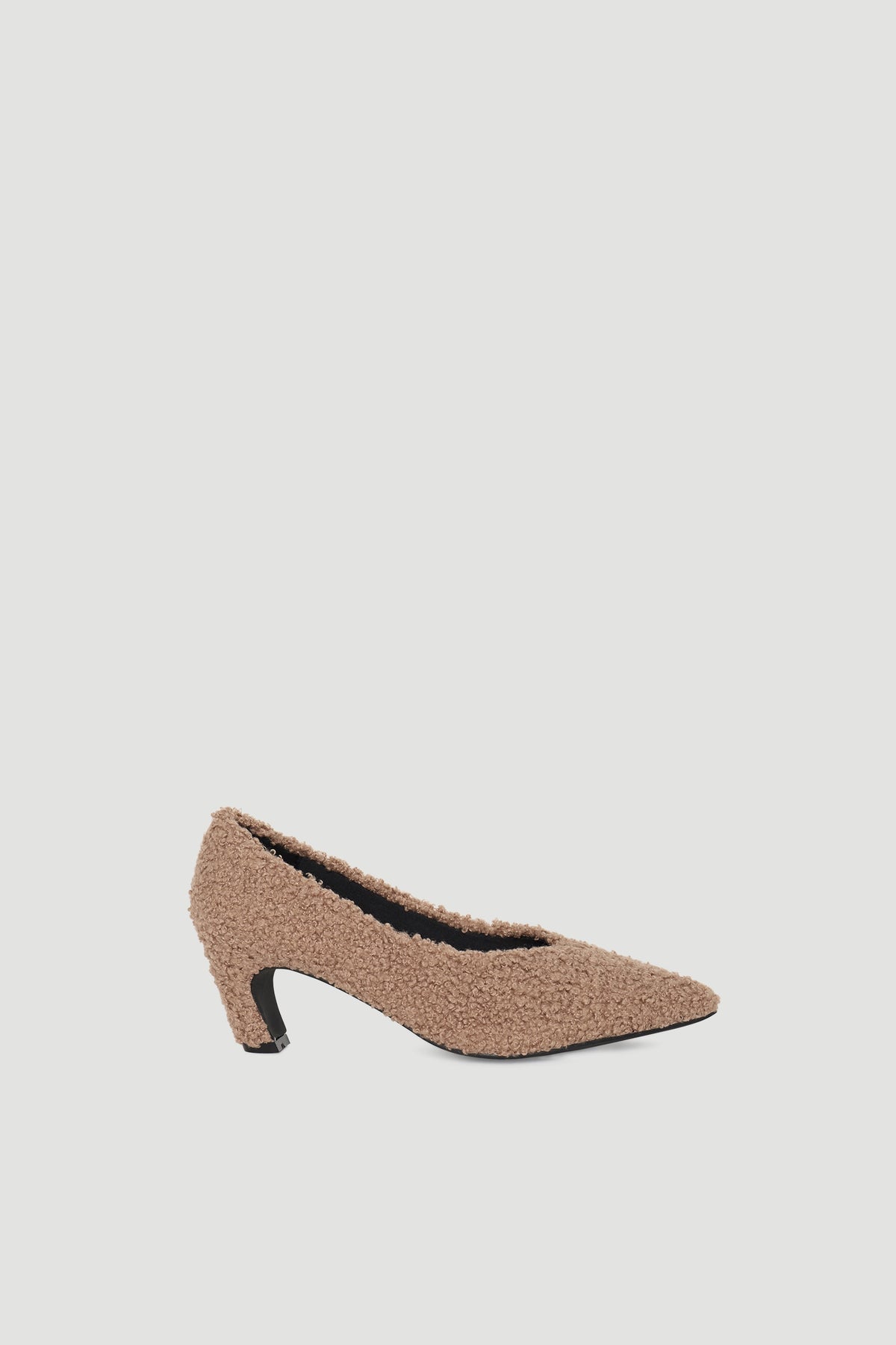 Felicity Fluffy Heel in textured brown fabric with pointed toe and comfortable mid-height heel by DECJUBA Australian fashion brand