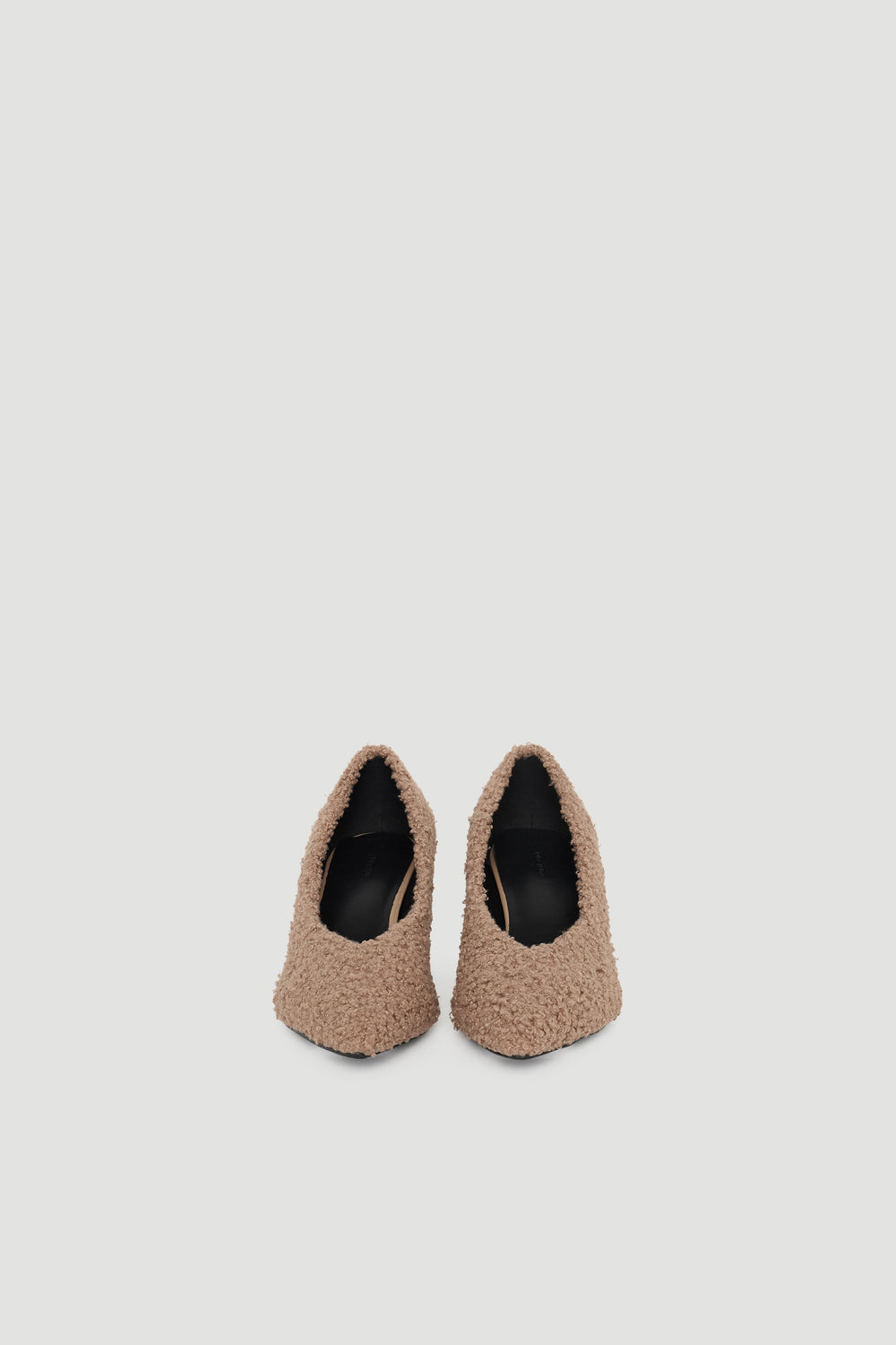 Felicity Fluffy Heel in soft textured taupe fabric with pointed toe and elegant mid heel by DECJUBA Australian fashion brand
