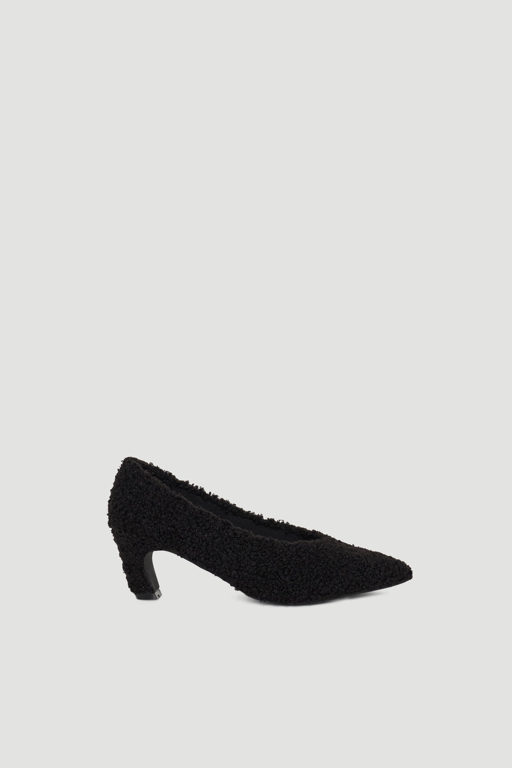 Felicity Fluffy Heel in soft black textured fabric with a pointed toe and comfortable mid heel by DECJUBA Australian fashion brand
