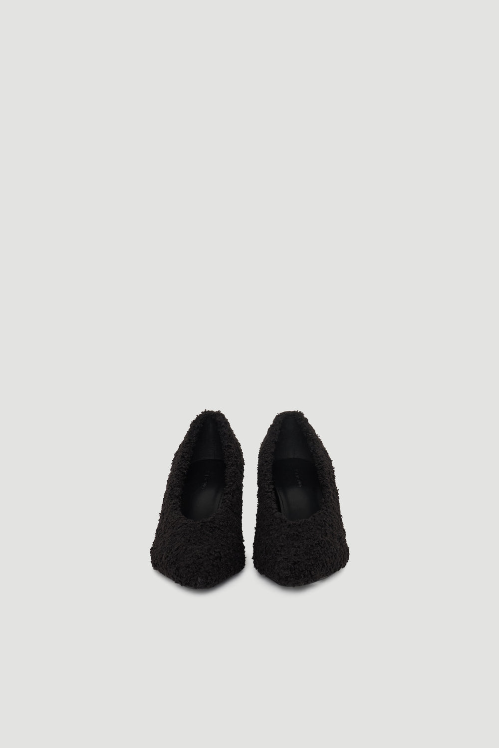 Felicity Fluffy Heel in rich black fabric with cozy texture and mid-height heel, by DECJUBA Australian fashion brand
