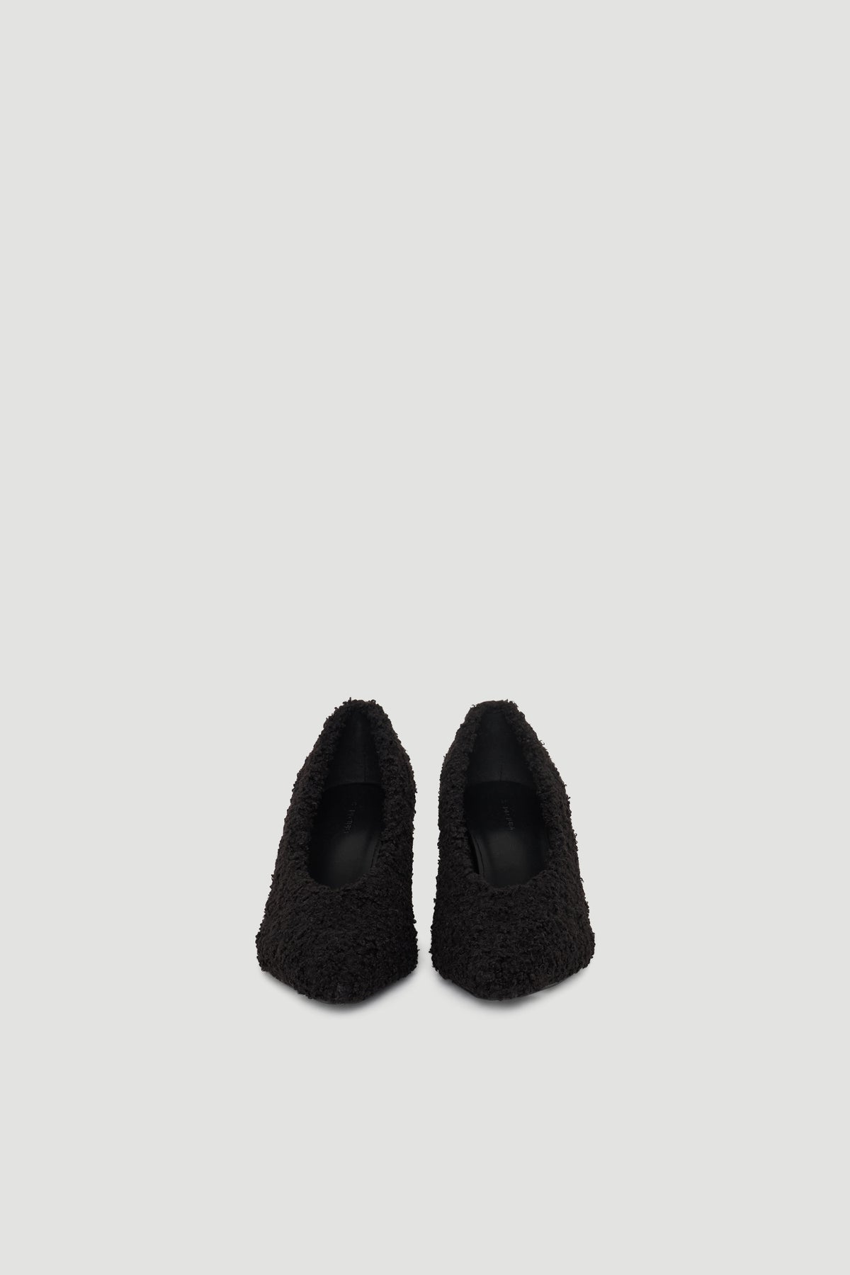 Felicity Fluffy Heel in rich black fabric with cozy texture and mid-height heel, by DECJUBA Australian fashion brand