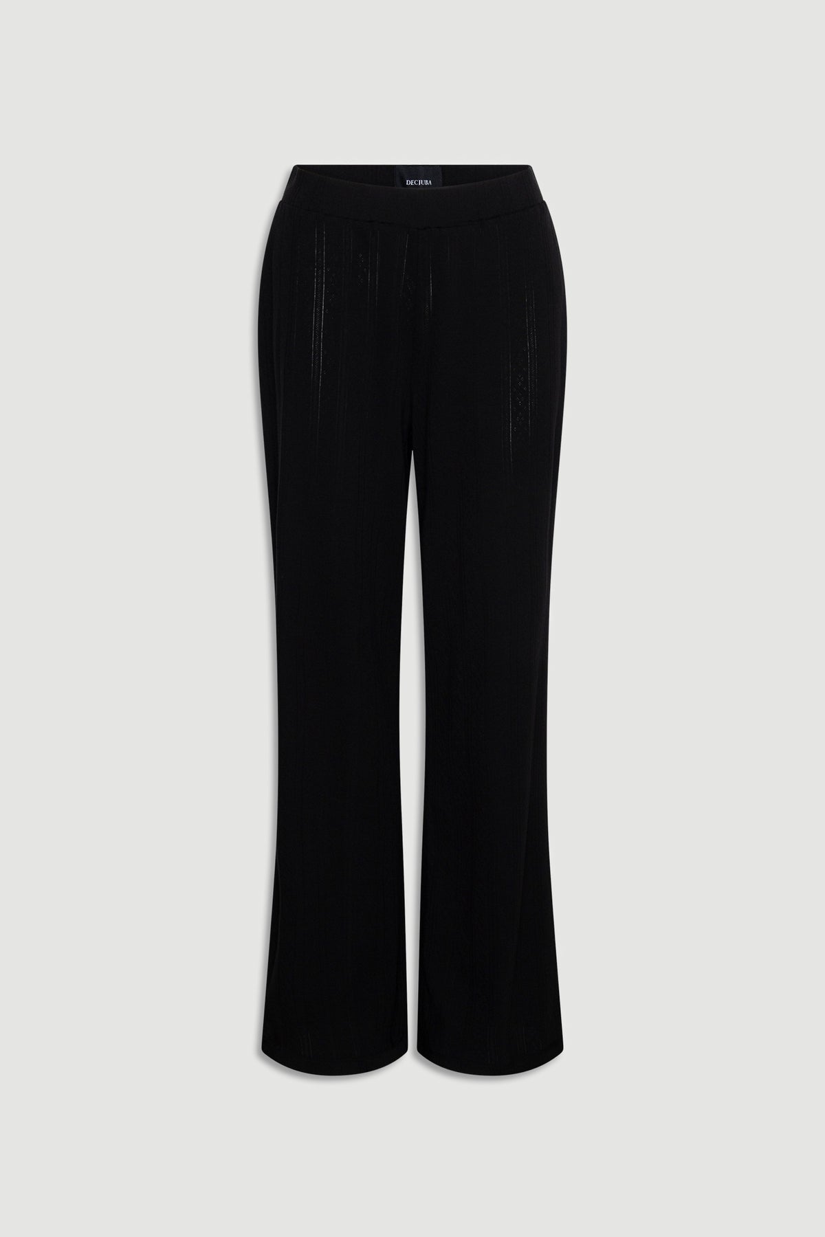 Black wide leg sleep pants in soft pointelle fabric with elastic waistband for relaxed, comfortable loungewear fit