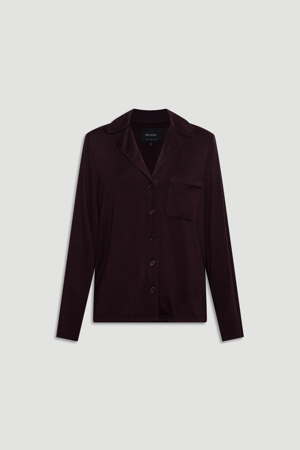 Soft sleep button through shirt in deep rhubarb with long sleeves, chest pocket, and relaxed fit for everyday ease