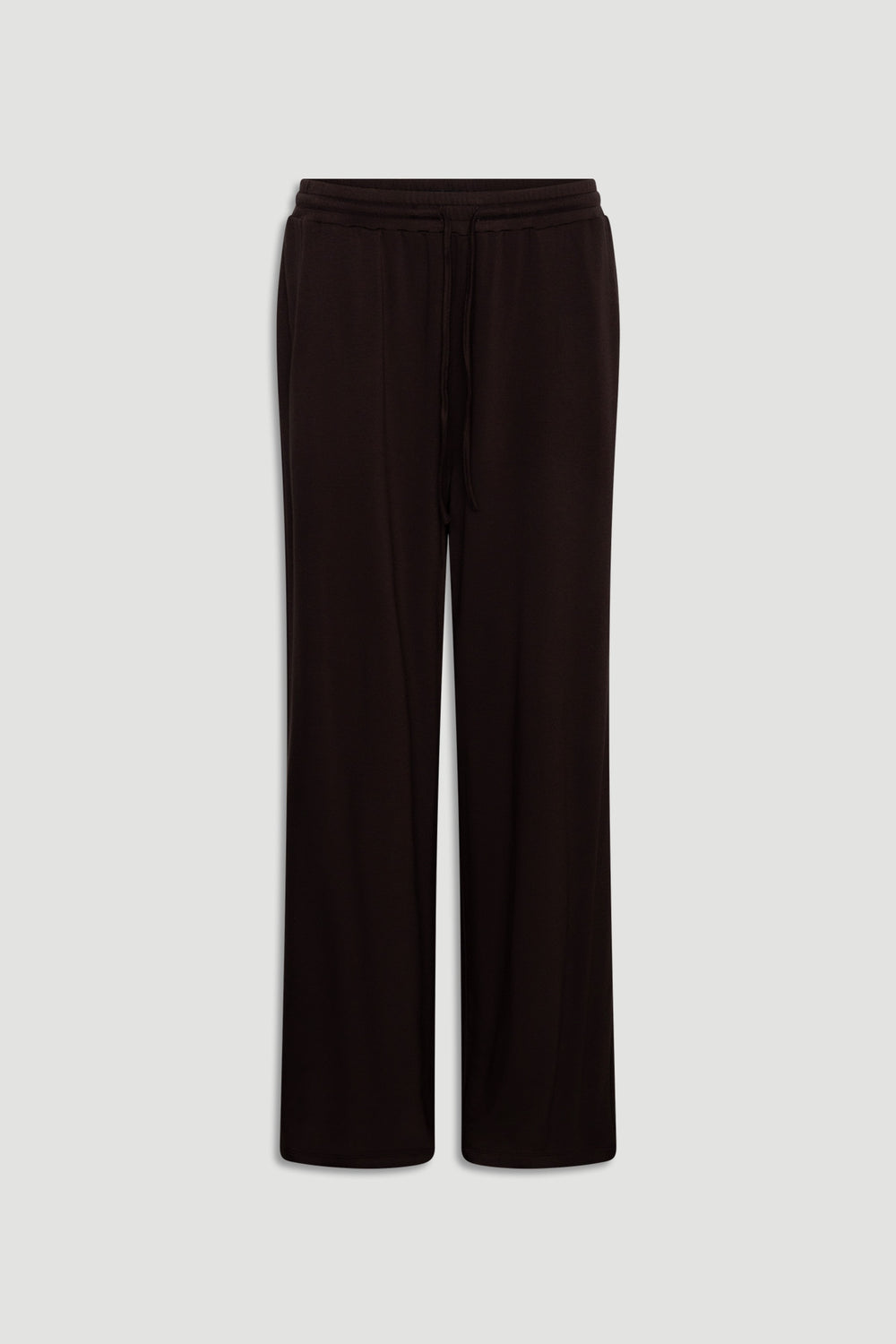 Dark chocolate wide leg sleep pants with a relaxed fit and drawstring waist in soft jersey fabric
