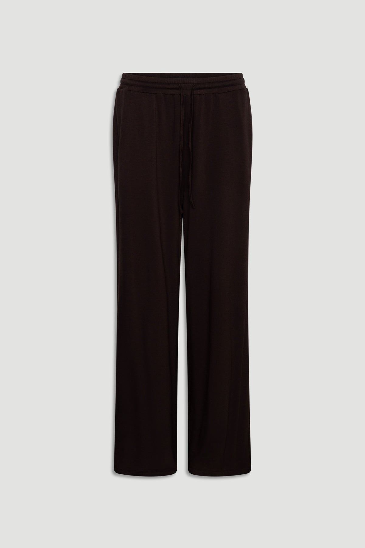 Dark chocolate wide leg sleep pants with a relaxed fit and drawstring waist in soft jersey fabric