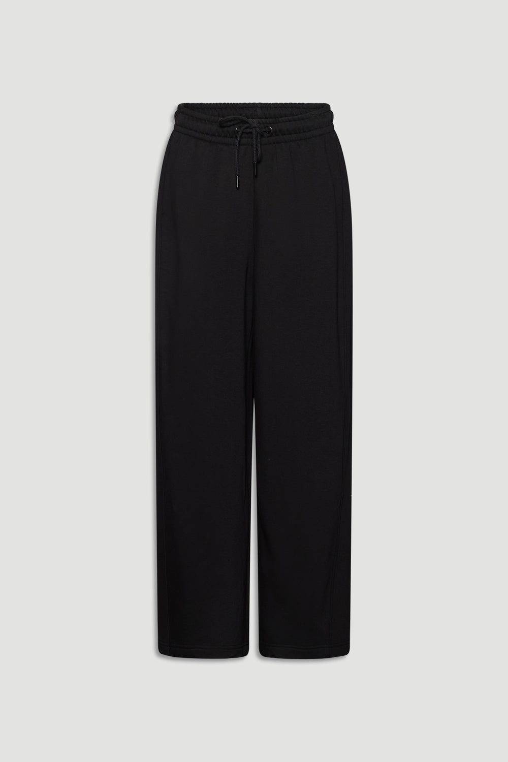 Black relaxed-fit barrel track pants with an adjustable drawstring waist for comfortable everyday wear