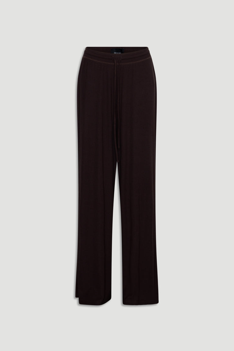 Dark ribbed wide-leg sleep pants with drawstring waist in soft comfortable fabric for relaxed wear