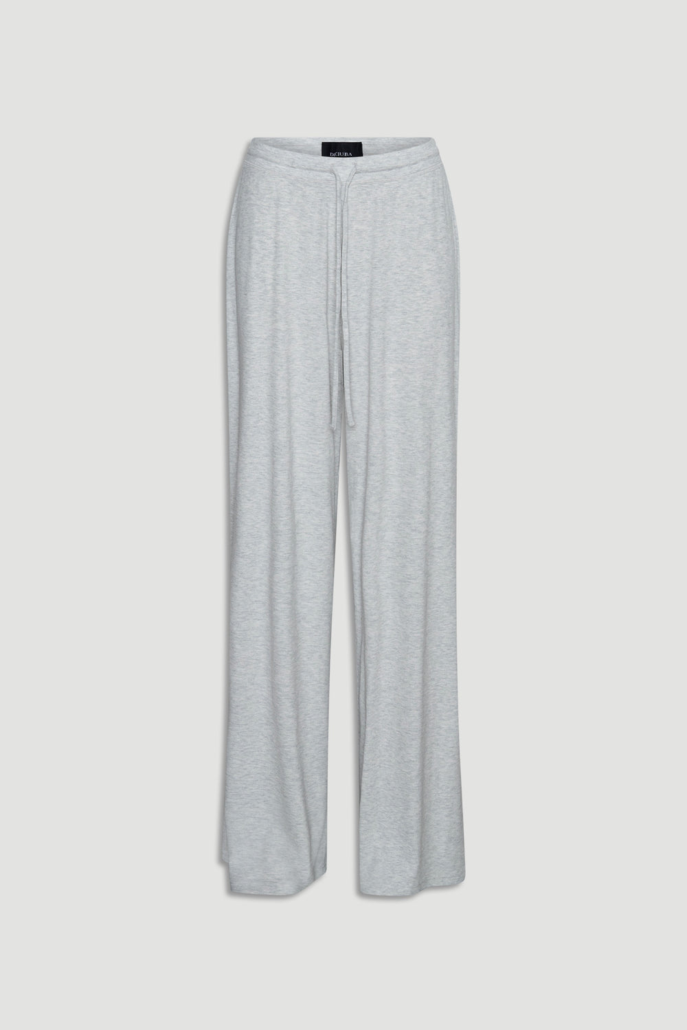 Light grey ribbed wide leg pants with drawstring waist for a relaxed fit and everyday comfortable wear