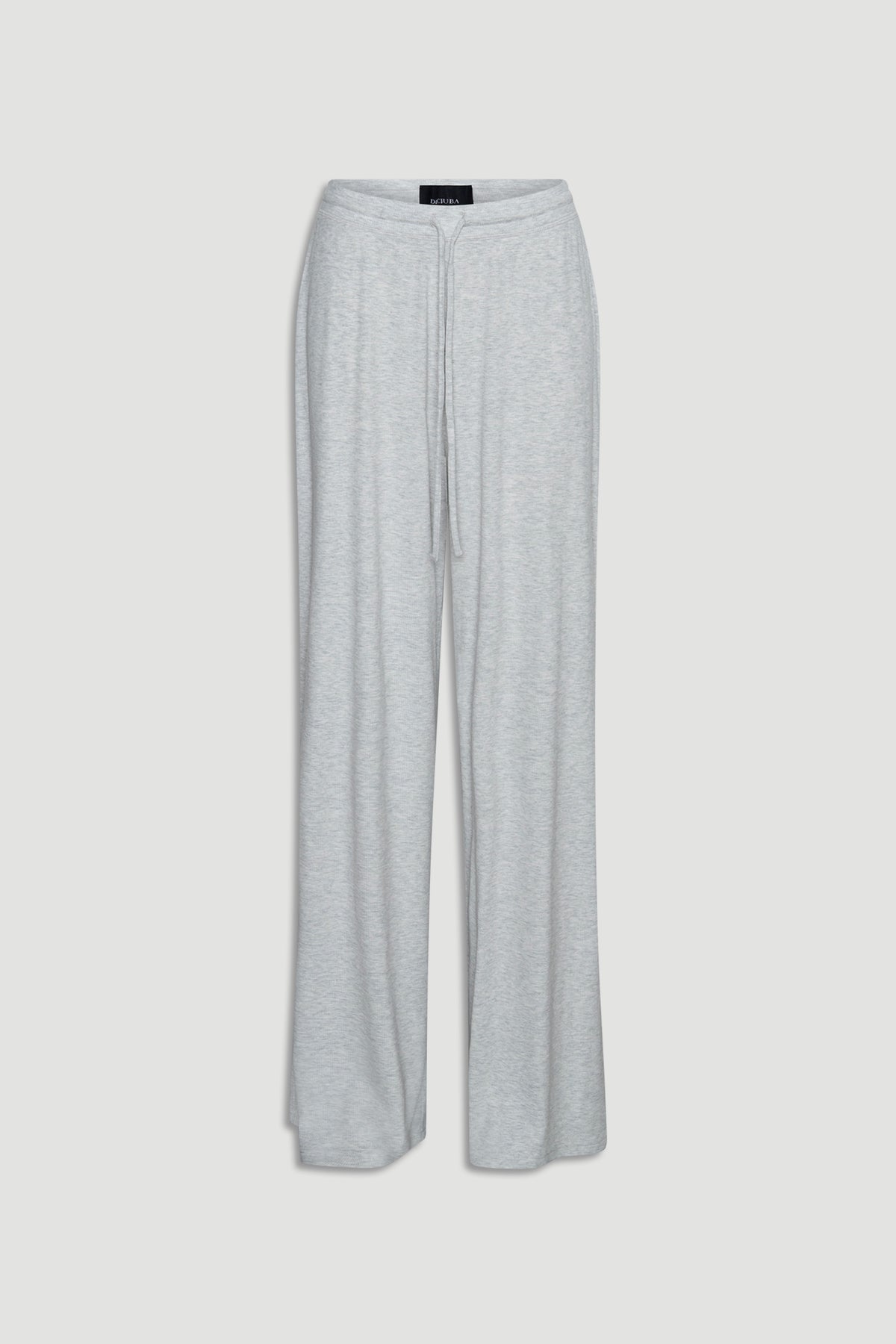 Light grey ribbed wide leg pants with drawstring waist for a relaxed fit and everyday comfortable wear