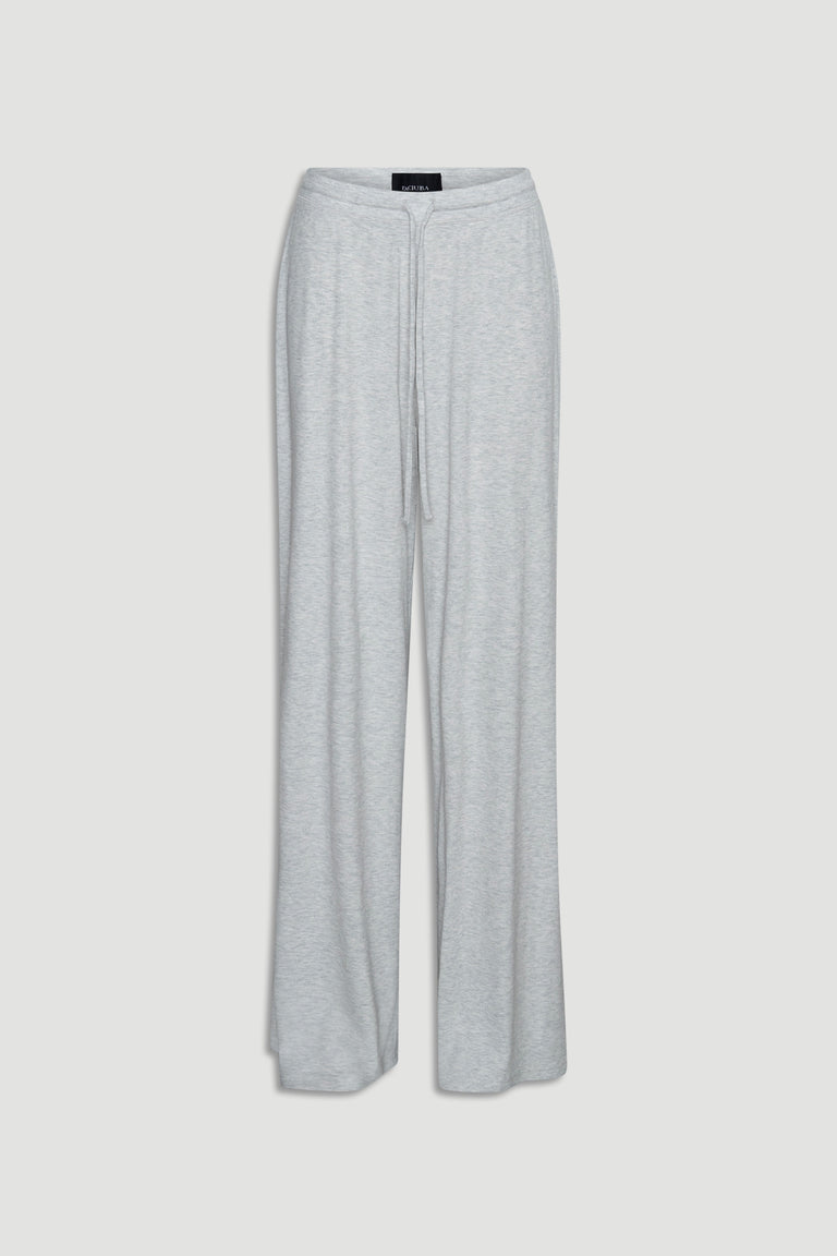 Light grey ribbed wide leg pants with drawstring waist for a relaxed fit and everyday comfortable wear