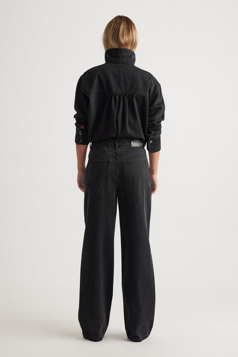 Ariana Straight Leg Jean in black denim with relaxed fit and classic five-pocket styling by DECJUBA Australian fashion label