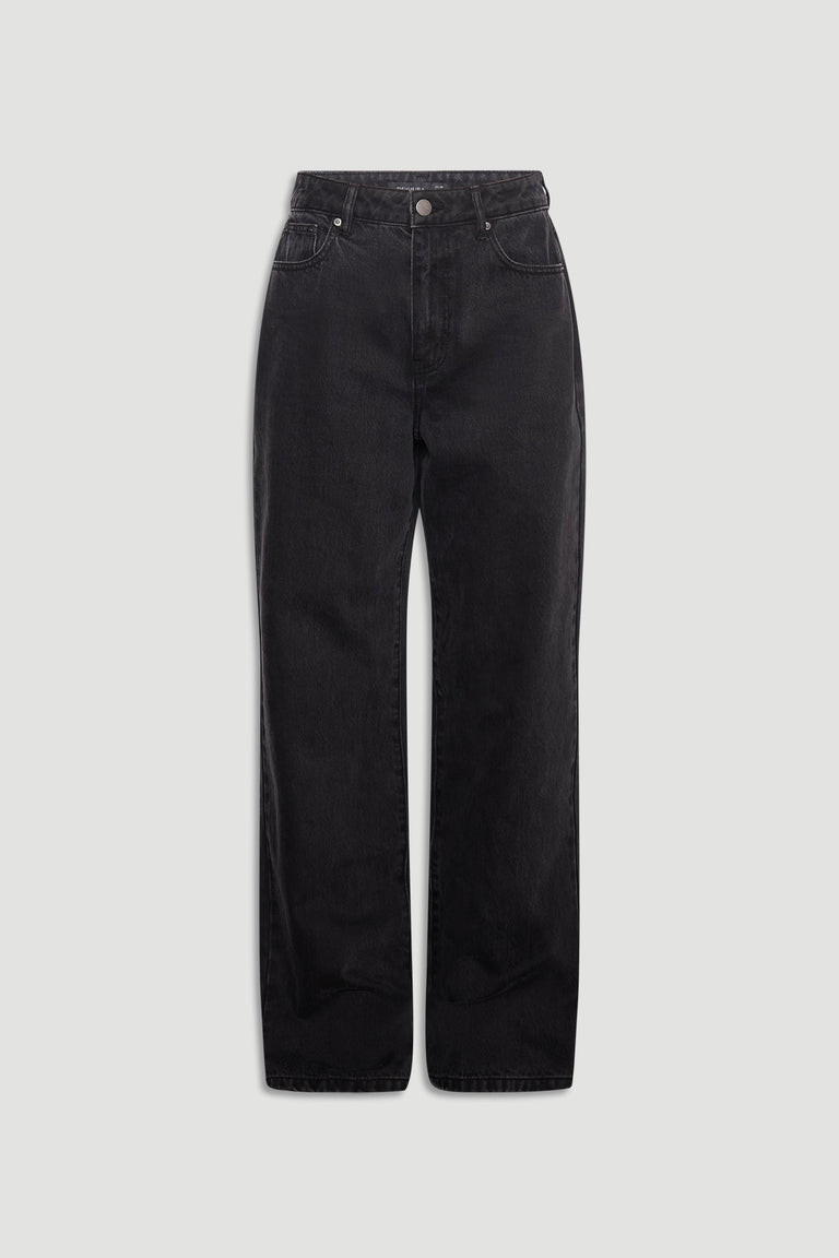 Ariana Straight Leg Jean in washed black denim with high-rise waist and a relaxed fit by DECJUBA Australian fashion brand