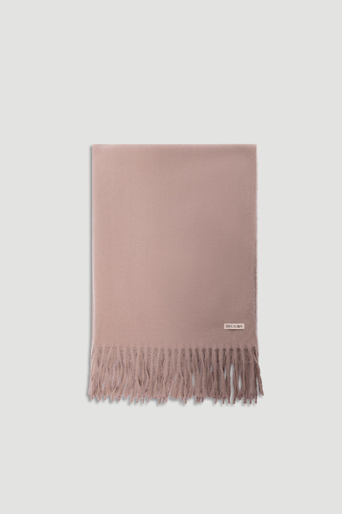 Soft biscuit-colored Gemma Solid Scarf with fringed edges and subtle branded tag by DECJUBA for versatile wear