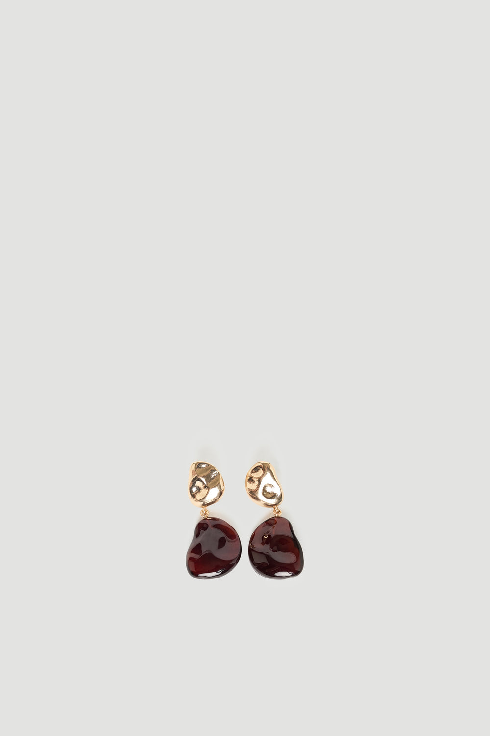Millie Stone Teardrop Earring featuring gold textured studs and deep red teardrop stones by DECJUBA Australian fashion brand