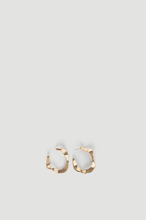 Pair of gold-tone Evelyn Wavy Hoop Earrings with textured, irregular shape for a modern, stylish look by DECJUBA.