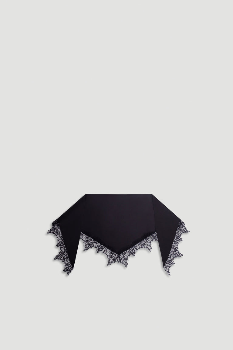 Black Sienna Lace Scarf featuring delicate lace trim for an elegant, versatile accessory to elevate your outfit.