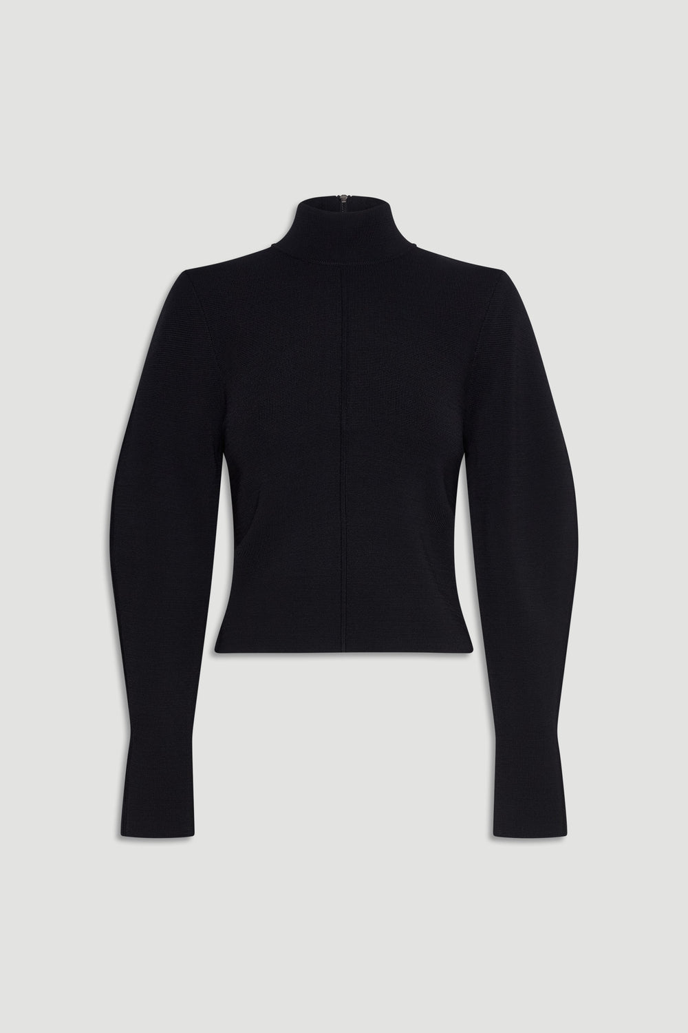 Black fitted high-neck jumper with long sleeves and a sleek, minimalist design for everyday layering.