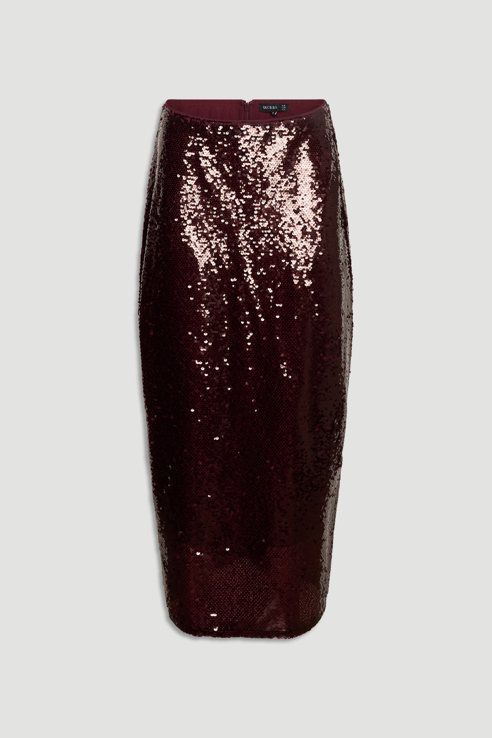 Plum sequin midi skirt with a sleek silhouette for a dazzling and sophisticated evening look