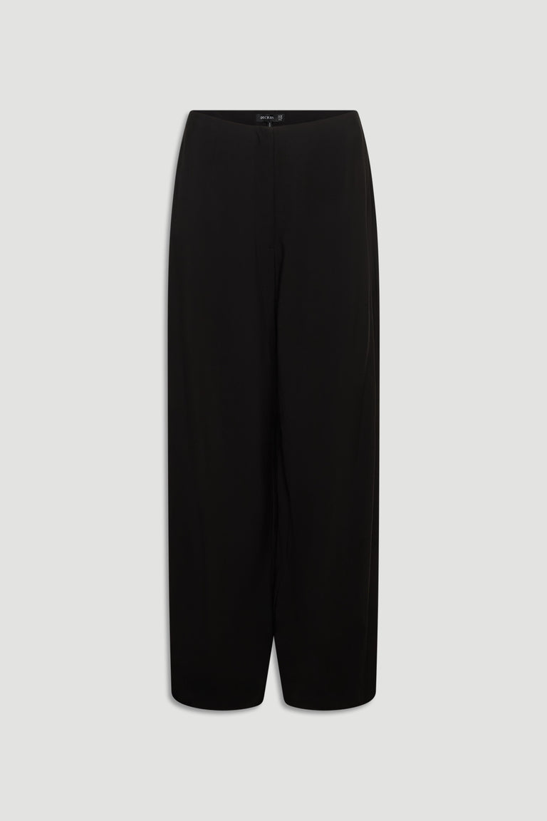 Black wide-leg pants with a high waist and smooth front, designed for a sleek and comfortable fit.