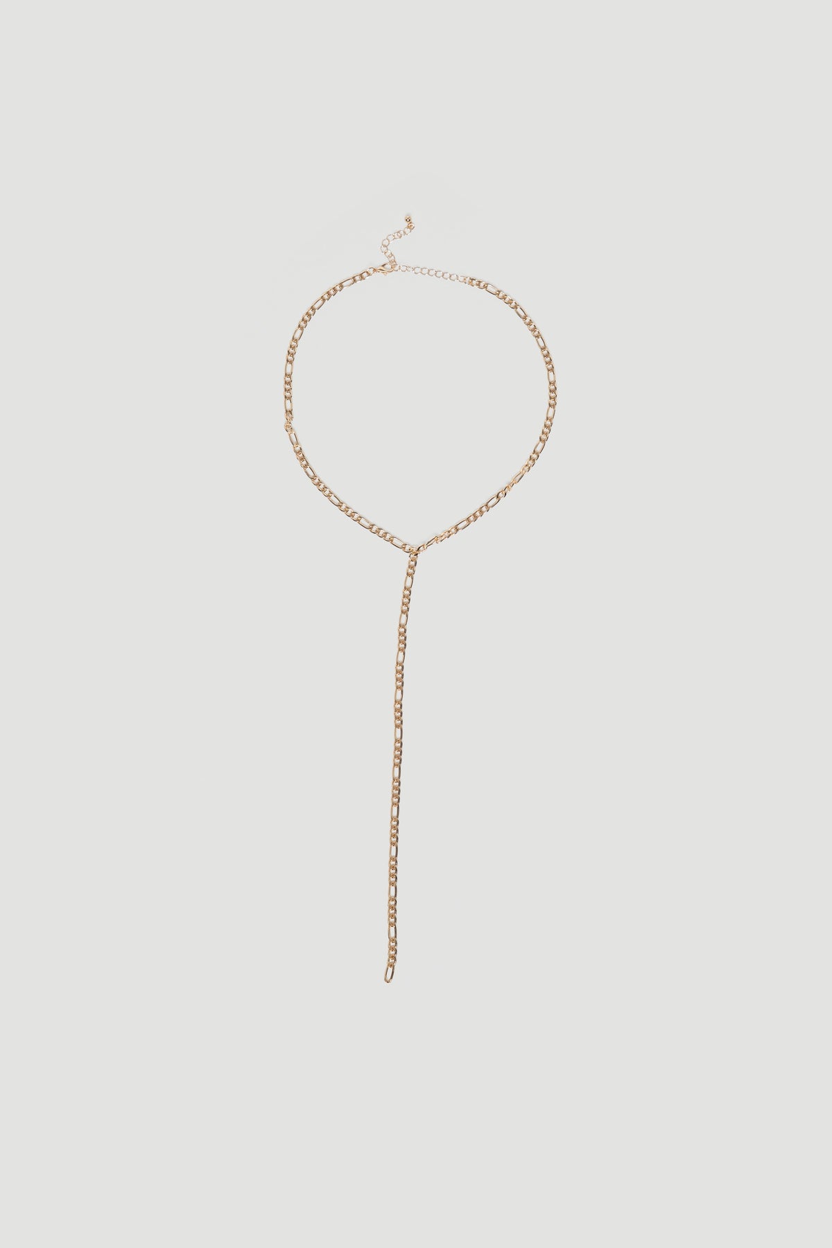 Delicate gold-tone Ebony Figaro Lariat chain necklace with adjustable length for versatile, elegant styling by DECJUBA.