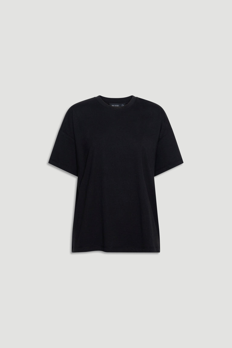 Classic black short sleeve tee with relaxed fit and crew neckline for effortless everyday style