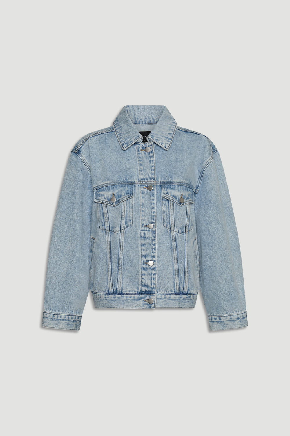 Nakita Denim Jacket in classic light blue wash with button front and chest pockets by DECJUBA Australian fashion brand