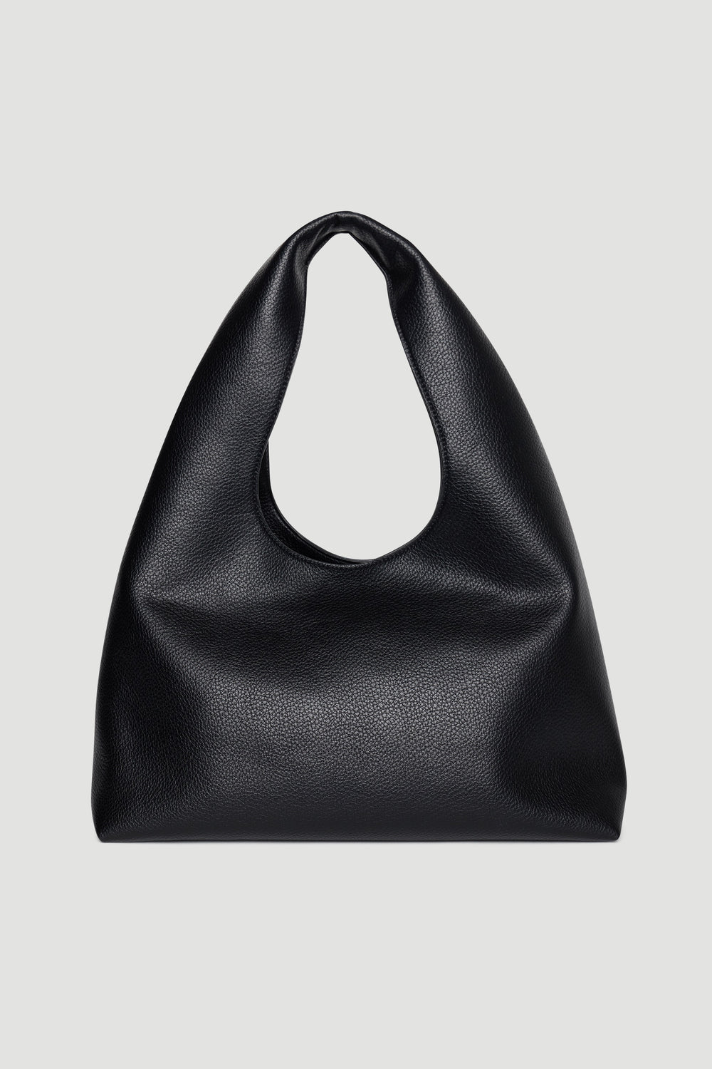 Soft black shoulder bag with a slouchy silhouette and smooth textured finish for versatile everyday style