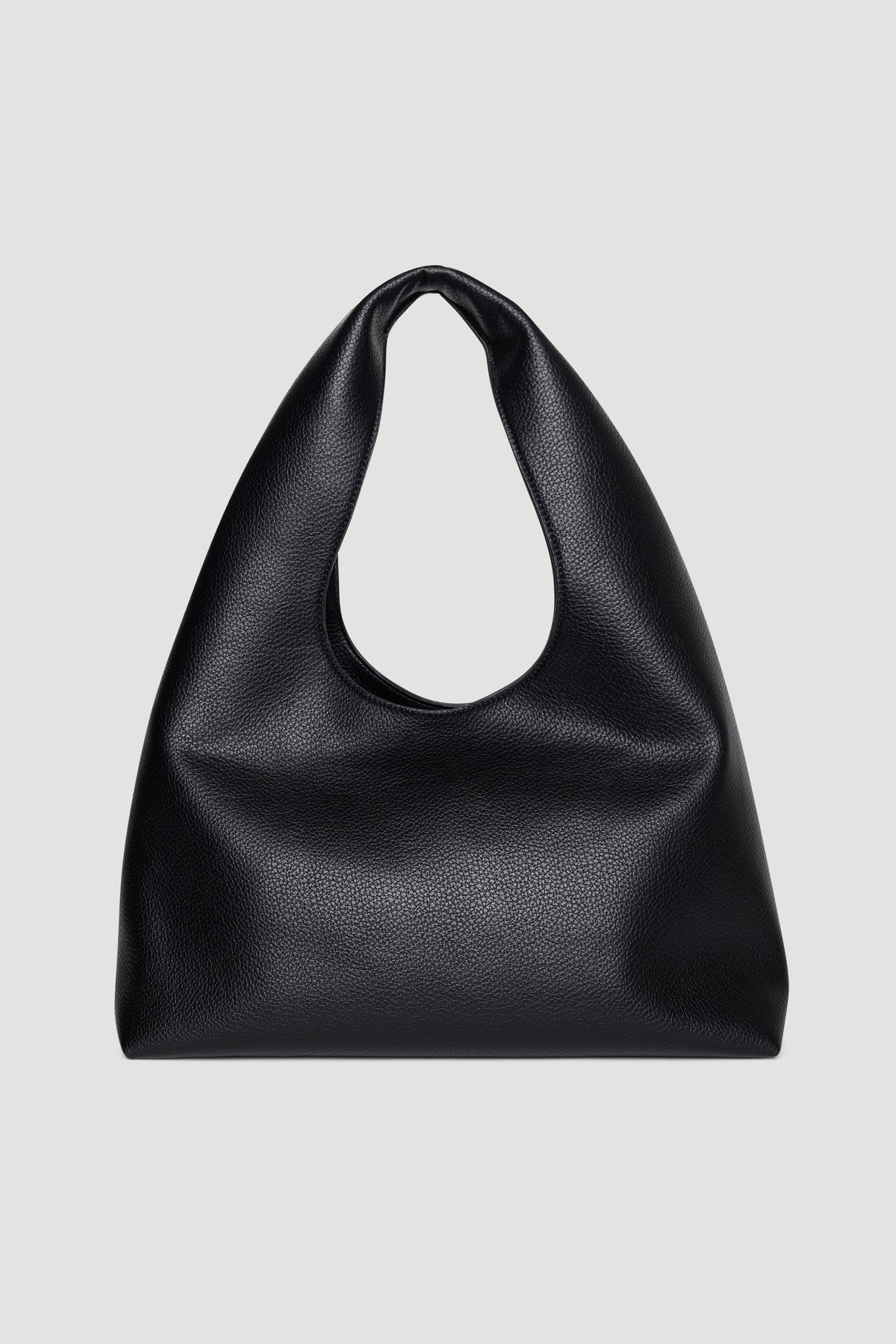 Soft black shoulder bag with a slouchy silhouette and smooth textured finish for versatile everyday style