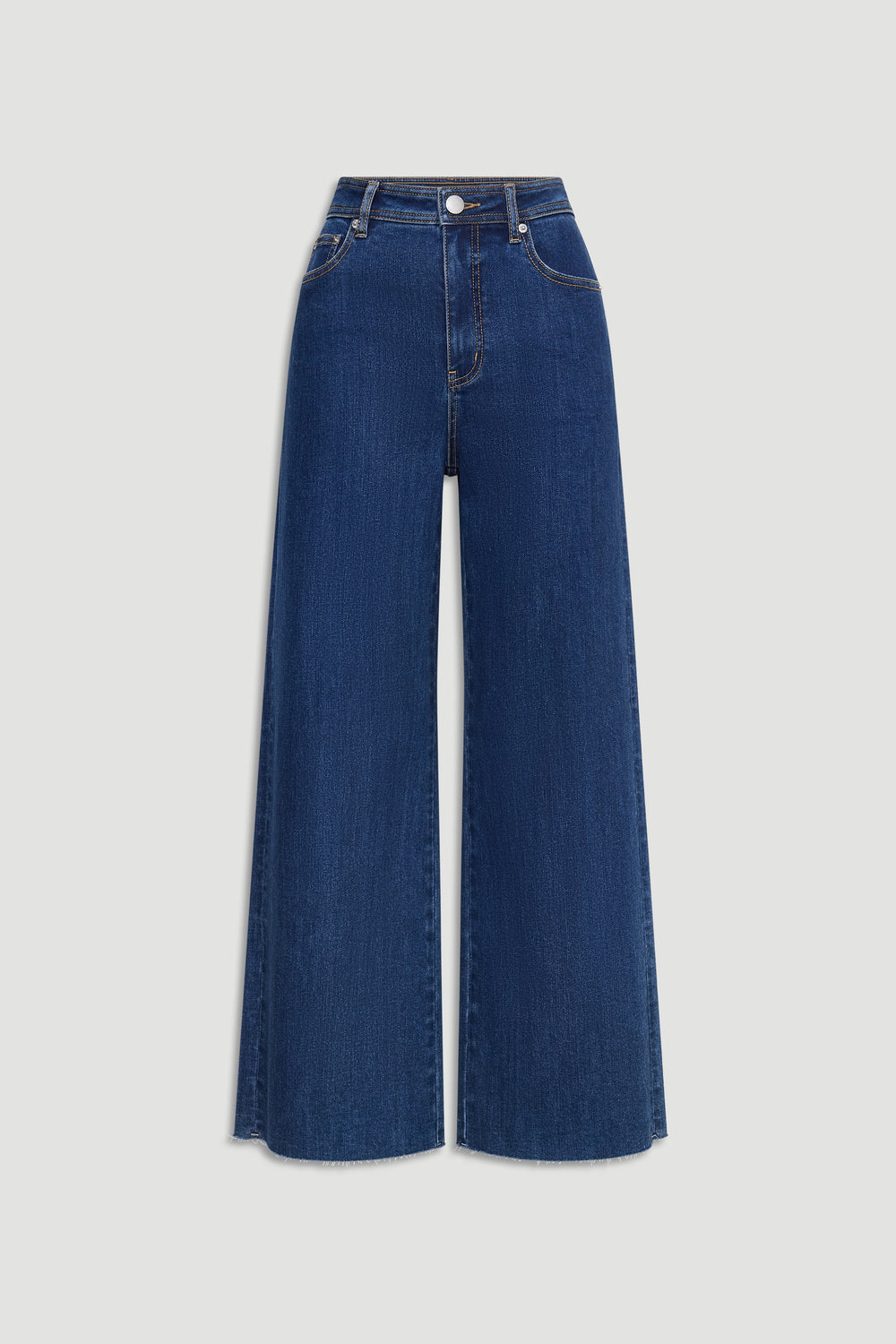 High-rise dark indigo wide-leg jeans with classic five-pocket styling for a modern, relaxed denim look.
