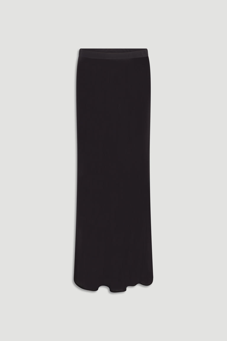 Faye Sheer Maxi Skirt in black with subtle flare hem, crafted by DECJUBA Australian fashion brand for versatile style
