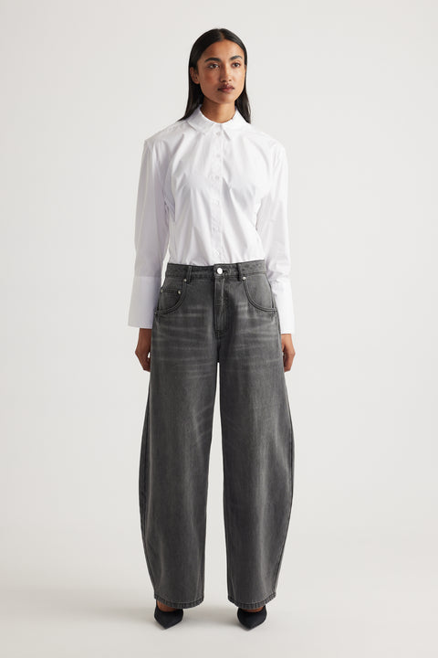 Daisy Horseshoe Jean in faded black denim with a high rise and wide leg from DECJUBA Australian fashion brand
