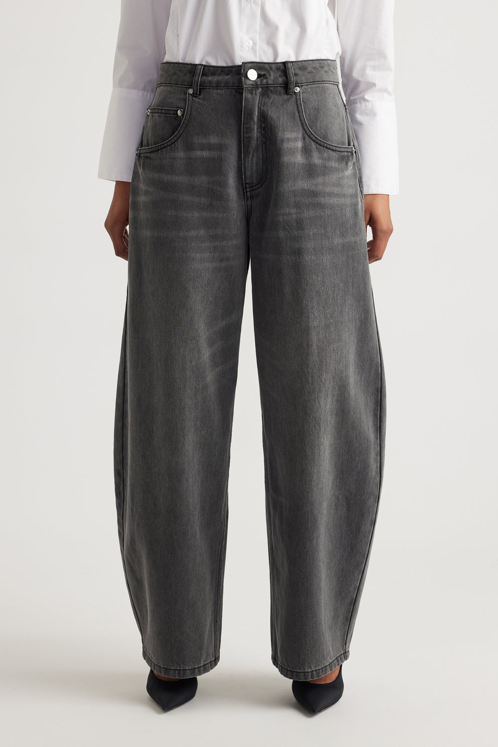 Daisy Horseshoe Jean in washed black denim with a relaxed fit and high waist by DECJUBA Australian fashion brand