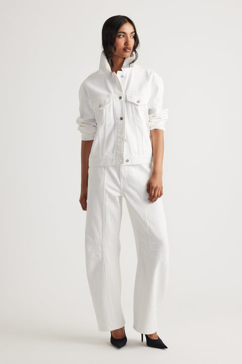Amaya Barrel Jean in crisp white denim featuring a straight leg and relaxed fit by DECJUBA Australian fashion brand
