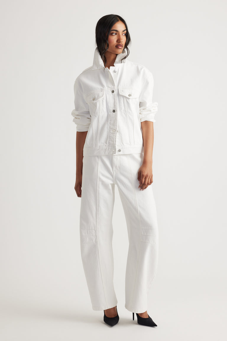 Amaya Barrel Jean in crisp white denim featuring a straight leg and relaxed fit by DECJUBA Australian fashion brand