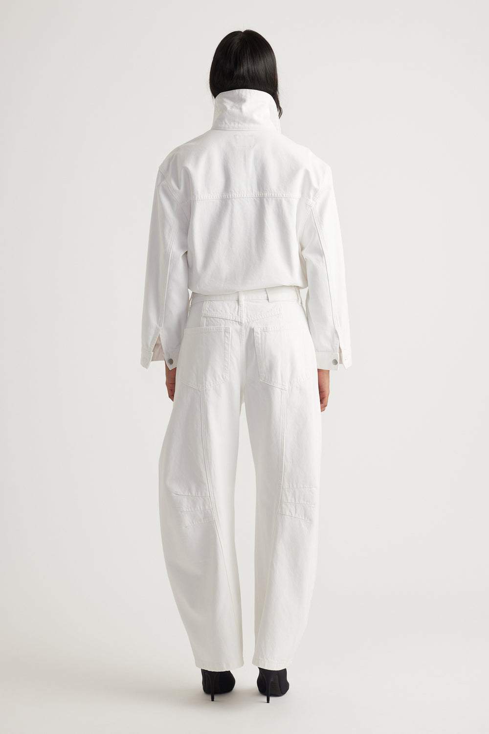 Amaya Barrel Jean in crisp white denim with a high waist and relaxed fit by DECJUBA Australian fashion brand