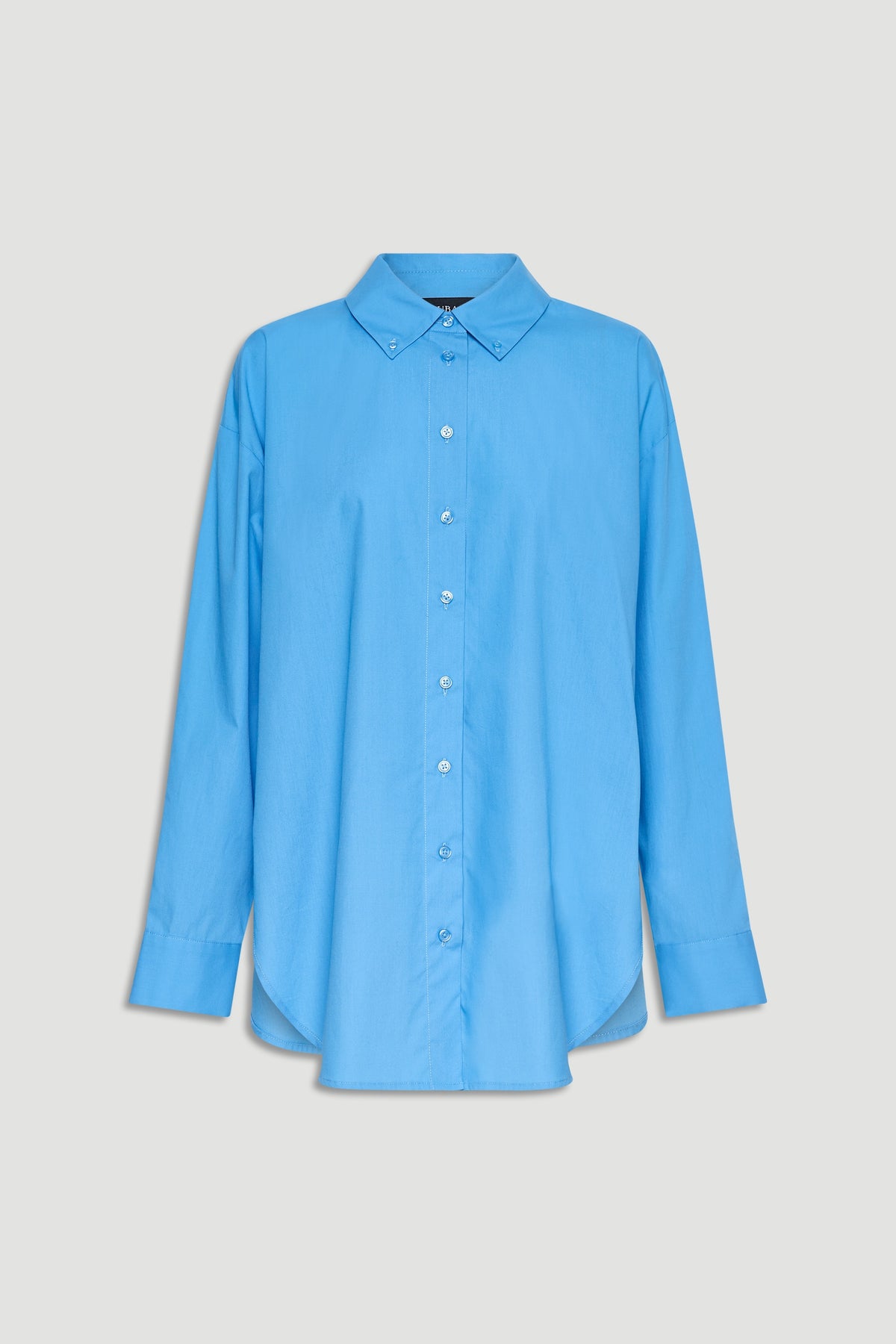 Azure blue oversized shirt with button-down front and classic collar for a relaxed, stylish everyday look