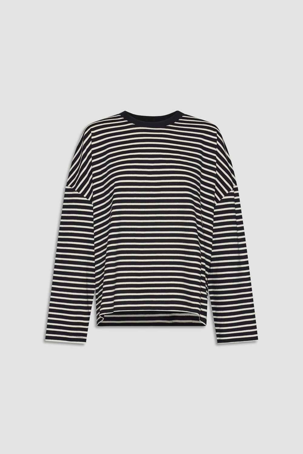 Black and ivory striped long sleeve top with a relaxed fit, perfect for versatile everyday styling
