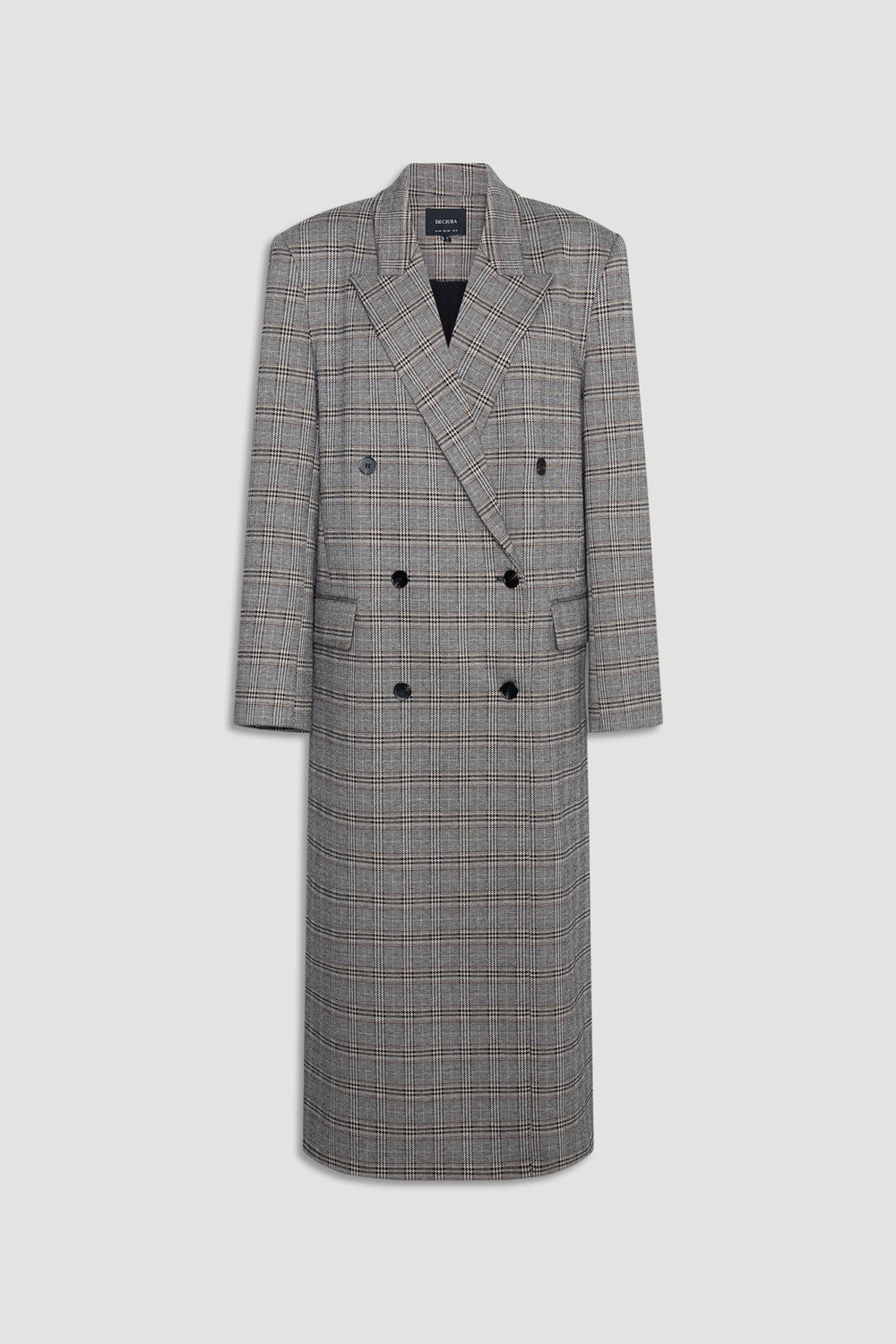 Ella Blazer Coat in a classic checked pattern with double-breasted buttons and structured lapels by DECJUBA