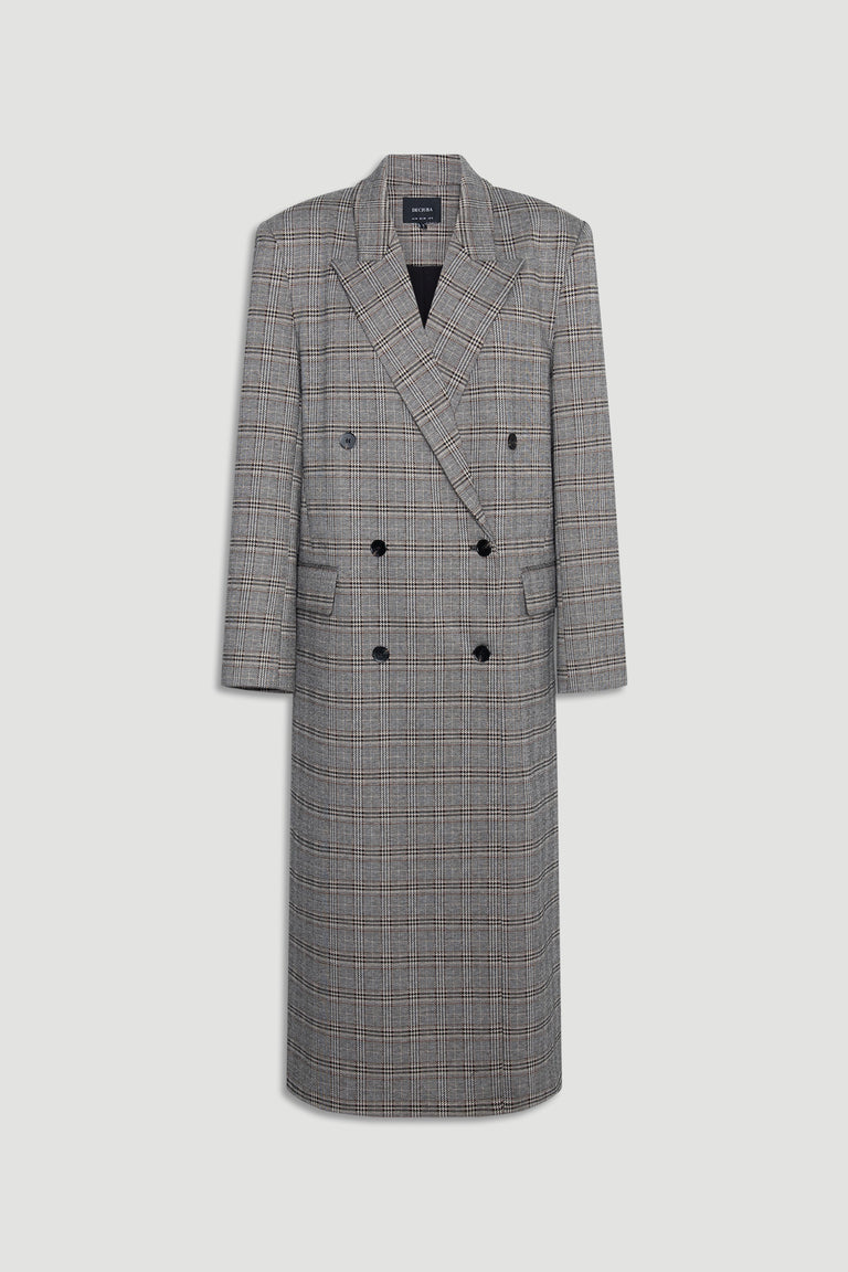 Ella Blazer Coat in a classic checked pattern with double-breasted buttons and structured lapels by DECJUBA