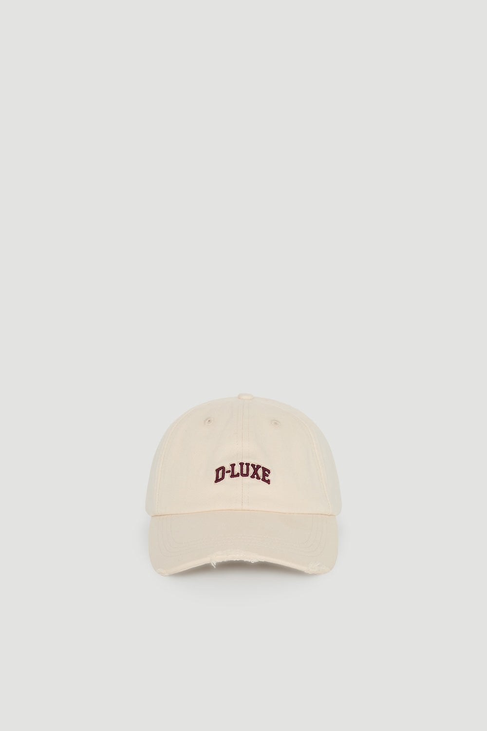 D-Luxe Lana Distressed Cap in 100% cotton with relaxed fit and embroidered D-LUXE logo by DECJUBA Australian fashion brand.