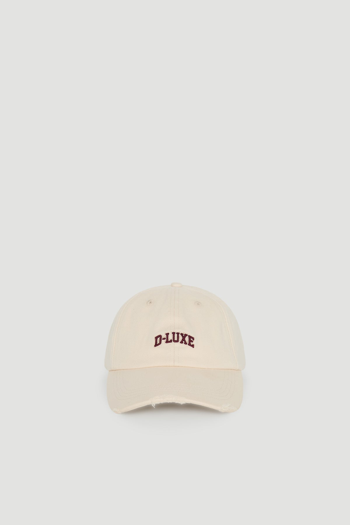 D-Luxe Lana Distressed Cap in 100% cotton with relaxed fit and embroidered D-LUXE logo by DECJUBA Australian fashion brand.