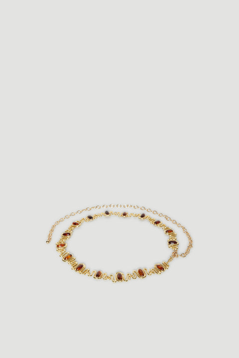 Gold belt with amber resin beading and lobster clasp