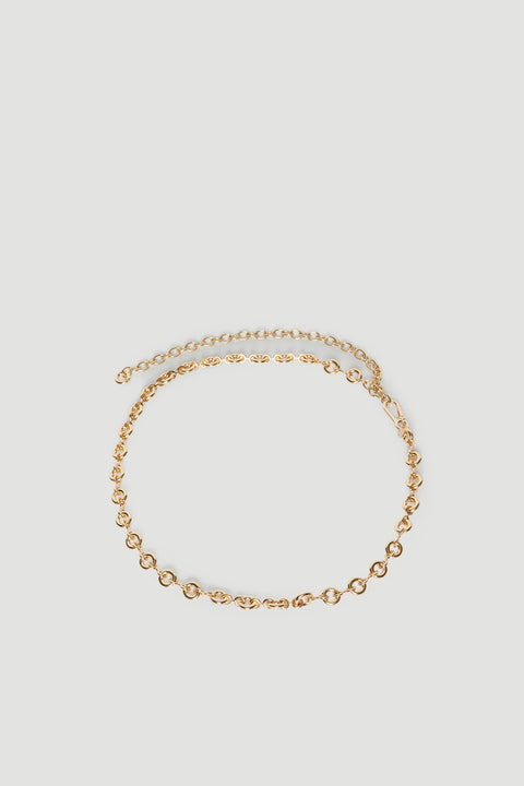 Gold donut link chain belt with an extender chain and lobster clasp